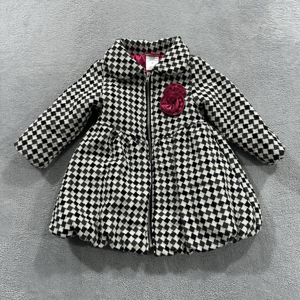 Penelope Mack Jacket Girls 3T Full Zip Mouth Swing Houndstooth Print Pink Rose
